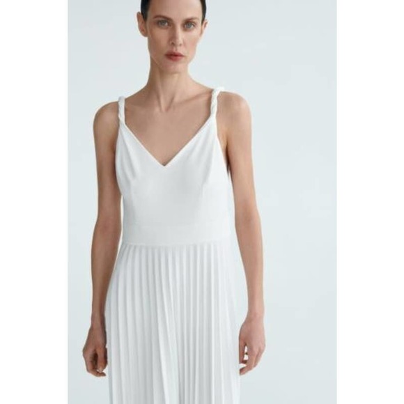NWT - ZARA White Pleated Twisted Straps Maxi Dress - Picture 2 of 7